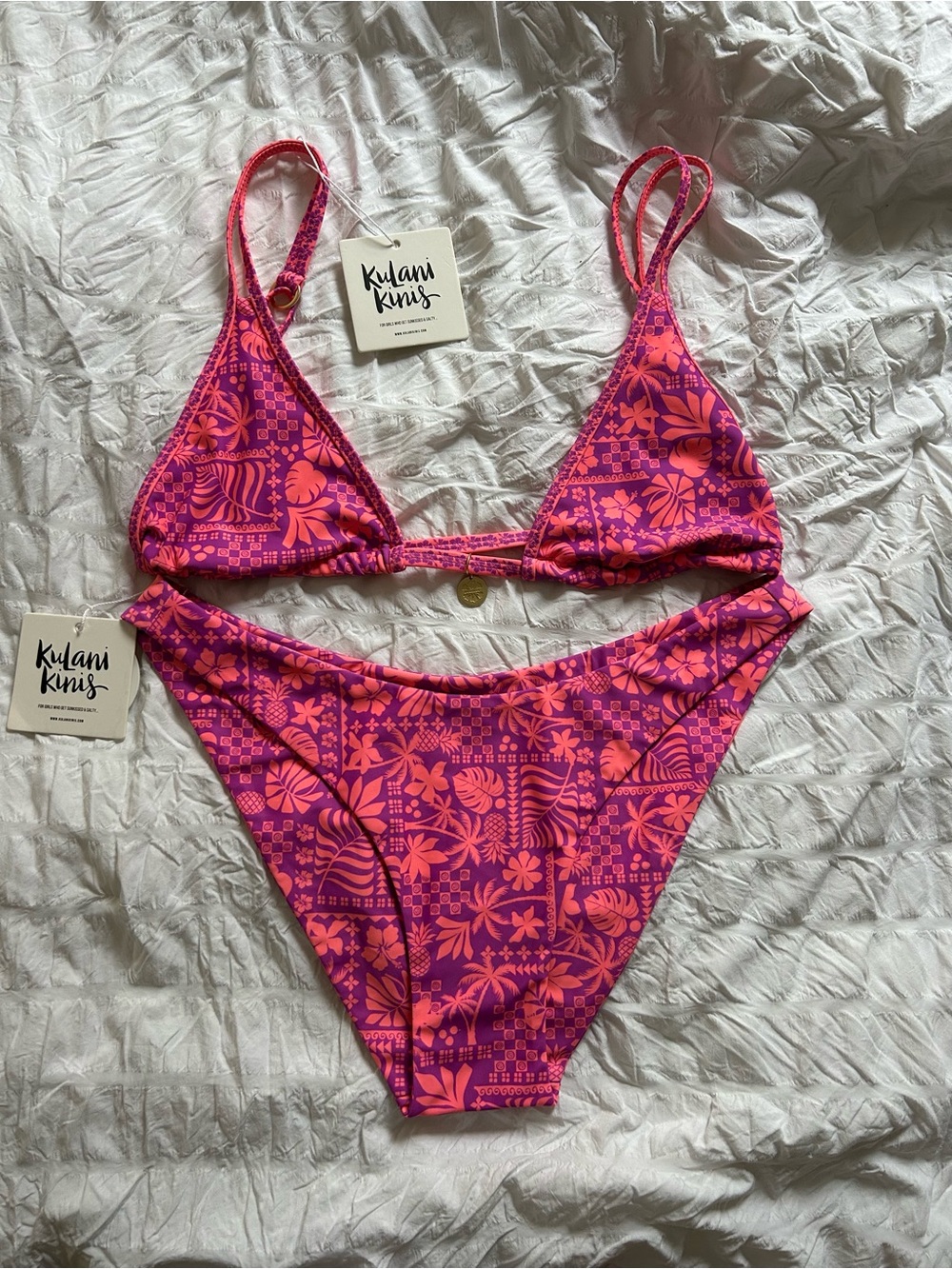Kulani Kinis Fuchsia & Hot Pink Floral Triangle Bikini